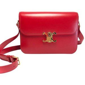 CELINE Cr Triomphe Large Natural Red Calfskin Leather Shoulder Bag